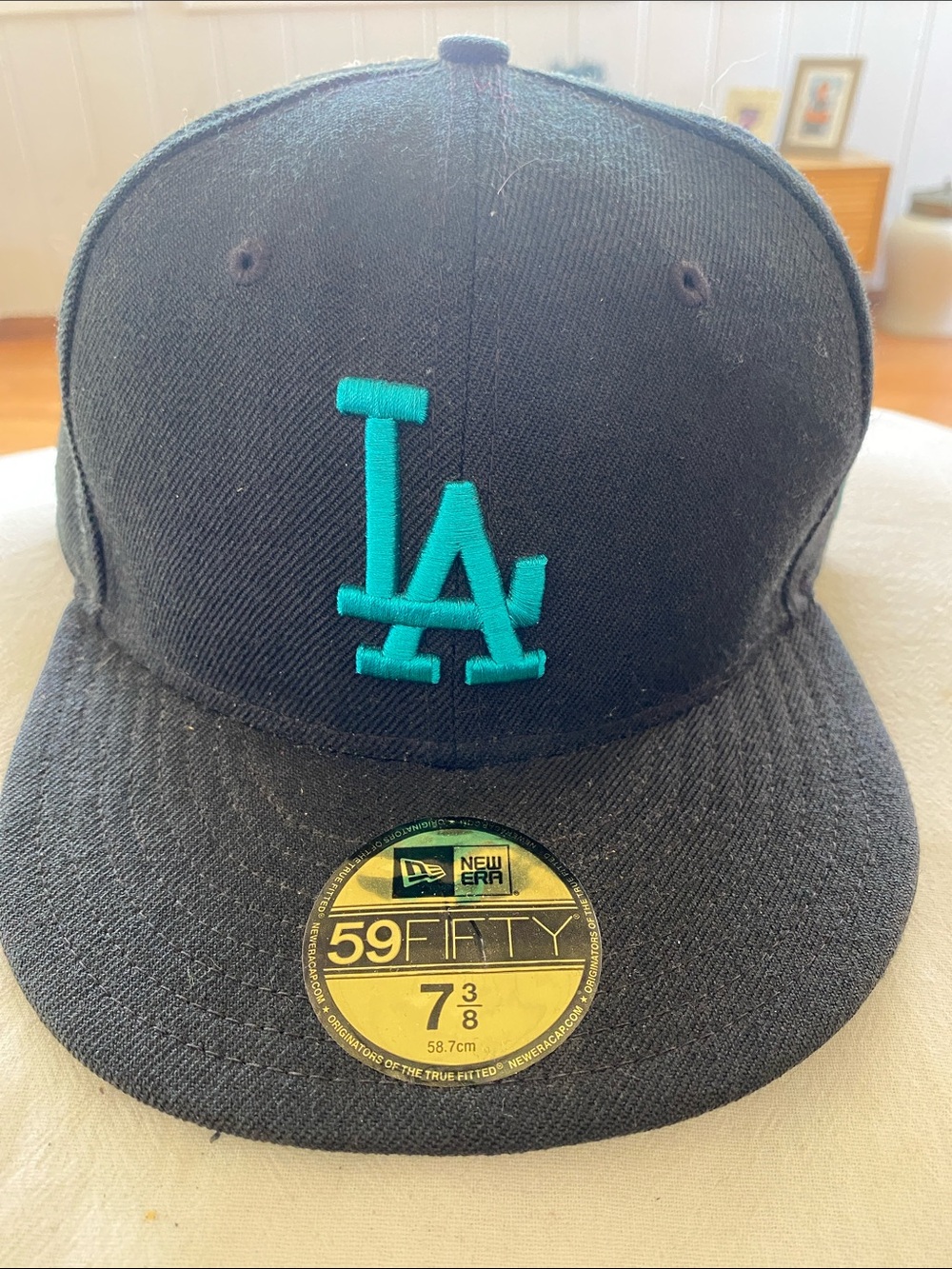 New Era Black Fitted Cap with Teal LA Logo